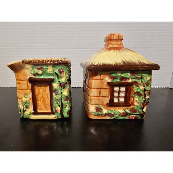 Vintage Set of Cottage Creamer & Sugar Bowl with Lid Made in Occupied Japan - Picture 3 of 10